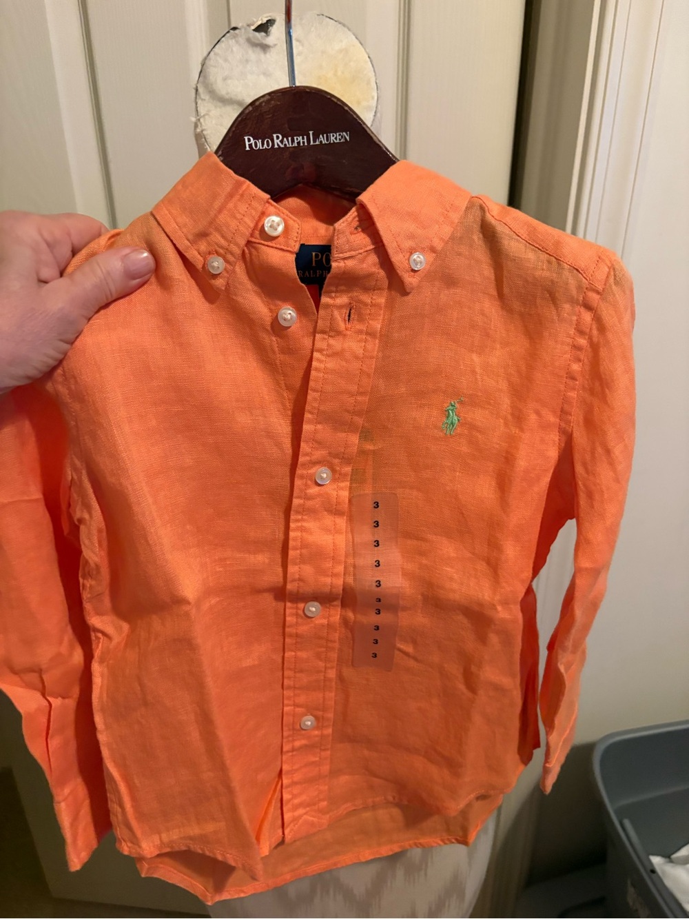 Ralph Lauren Polo Boys' orange Button-Down Shirt linen size 3 $59.50 NWT